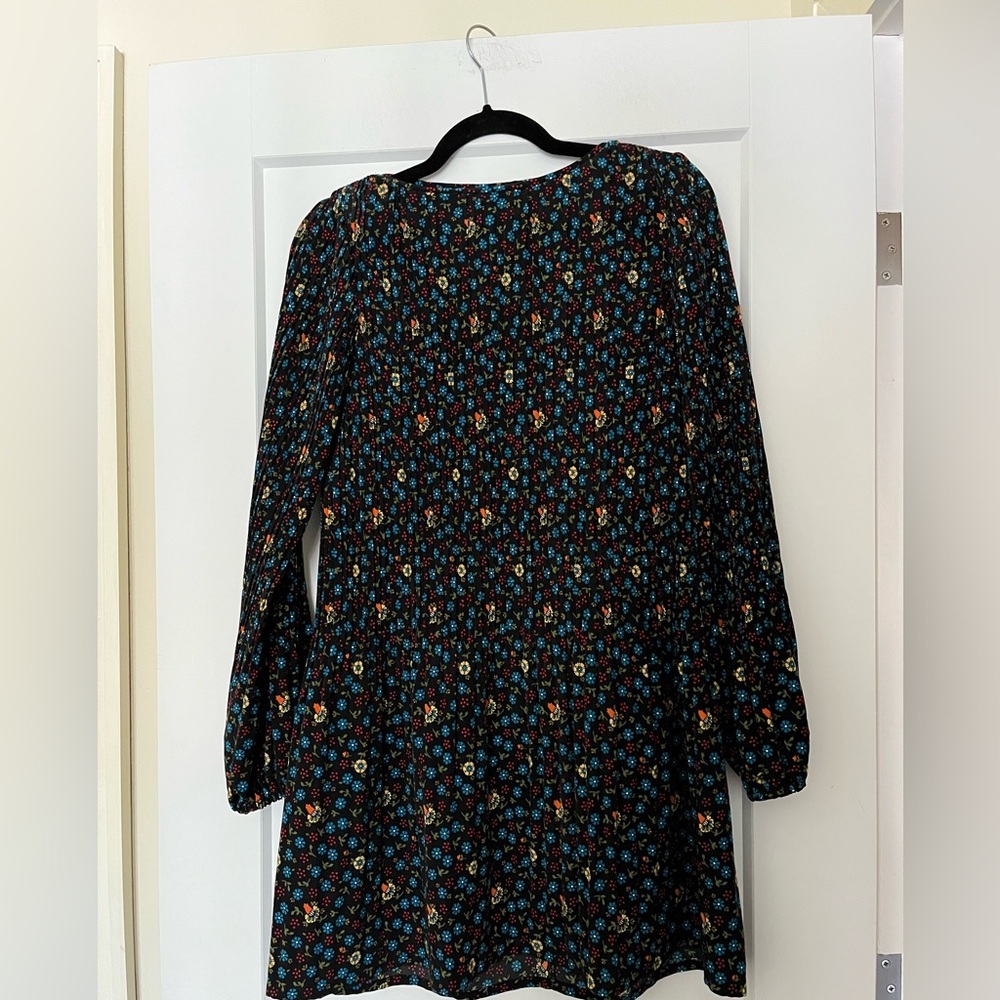 SOLD Maje Rockina Pleated Long Sleeve Floral Mini Dress Black Blue Green Small - Picture 4 of 12